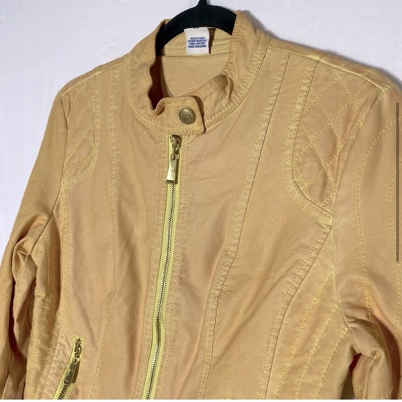 Vintage Roosevelt American College Dyed Yellow Distressed Faux Leather Jacket M - Picture 5 of 16